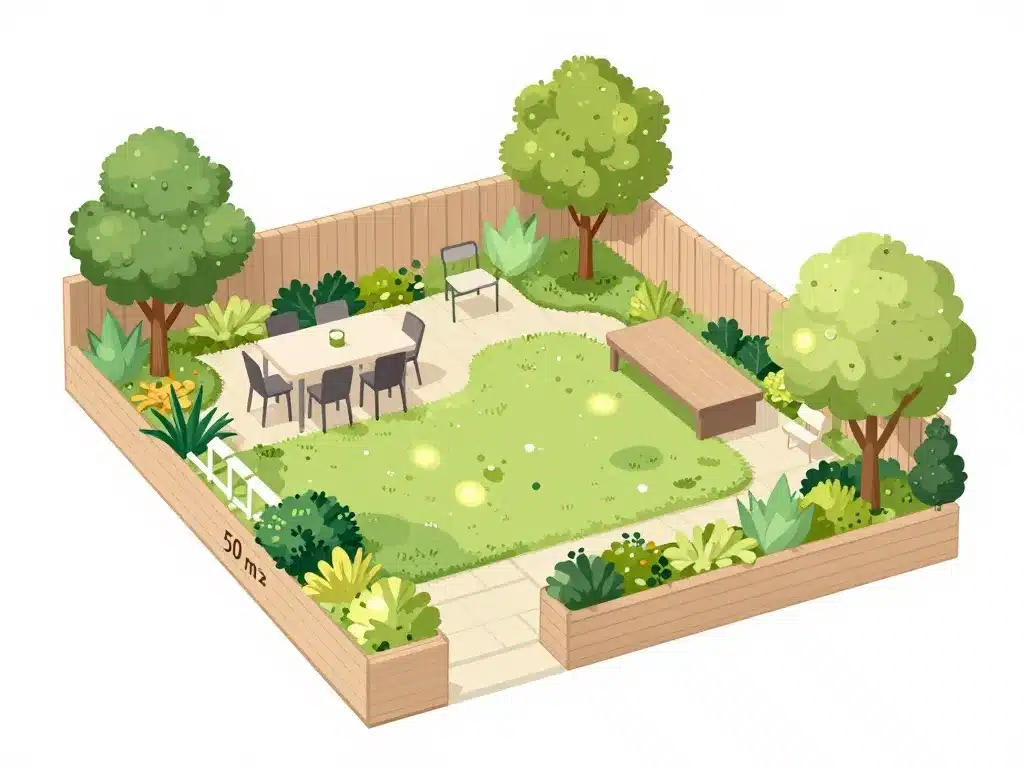 aménager un petit jardin de 50m2 structure zones
