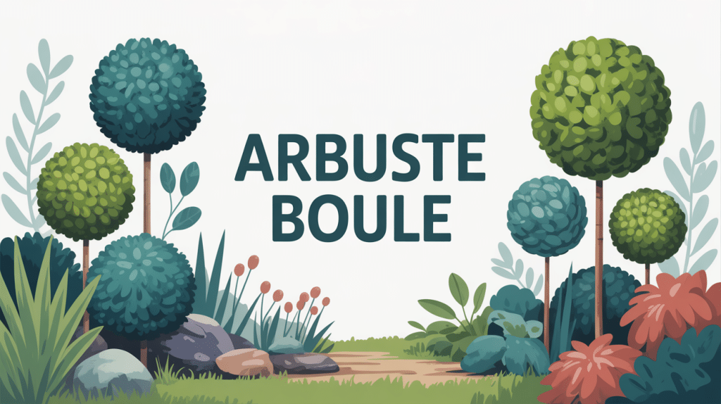 Illustration d'arbuste boule en groupe dans un jardin élégant