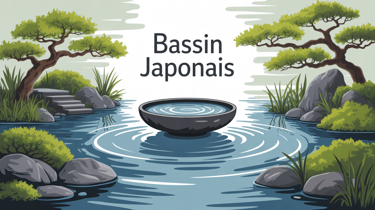 bassin japonais au centre d'un jardin zen