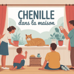 illustration chenille dans la maison famille observe rebord