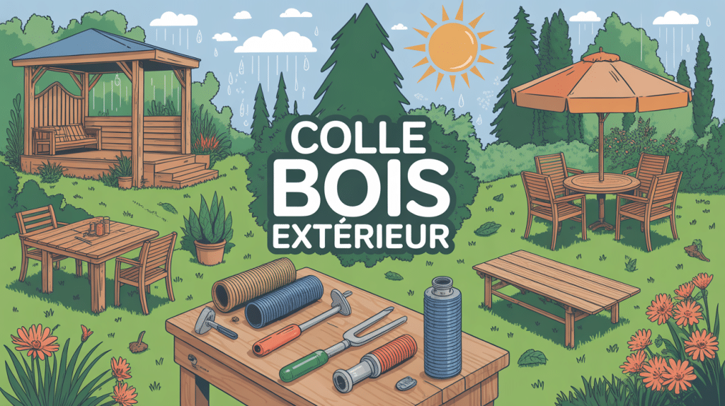 illustration colle pour bois exterieur sous pluie et soleil