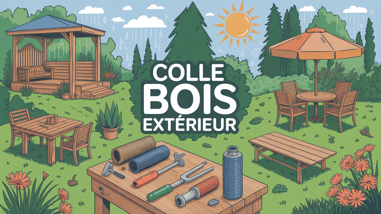 illustration colle pour bois exterieur sous pluie et soleil