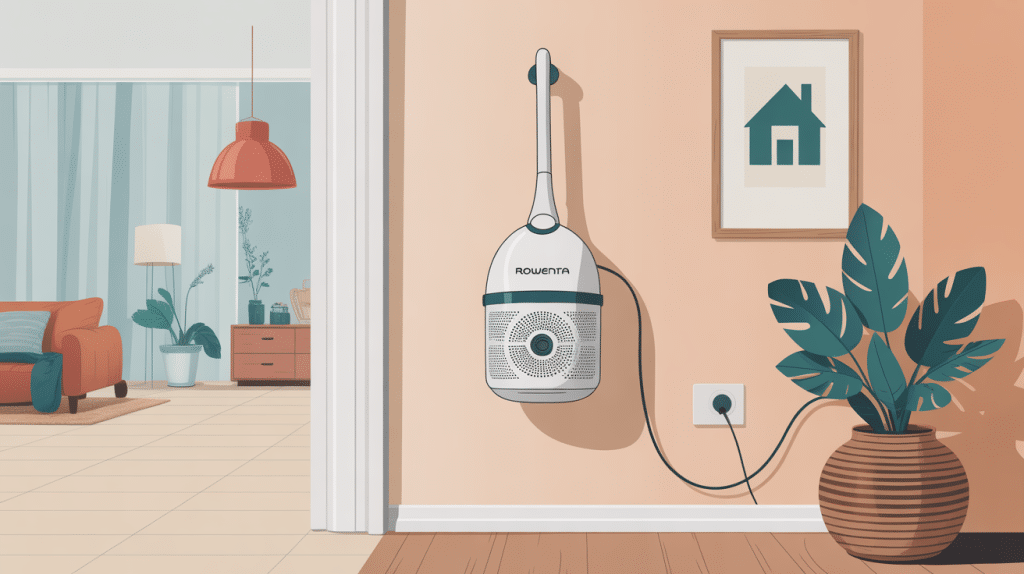 comment fixer un aspirateur rowenta au mur illustration vectorielle claire