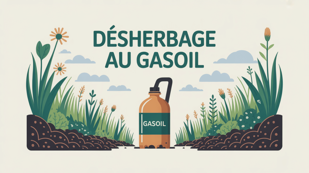 désherber au gasoil, pollution, nature, allée jardin, bidon barré