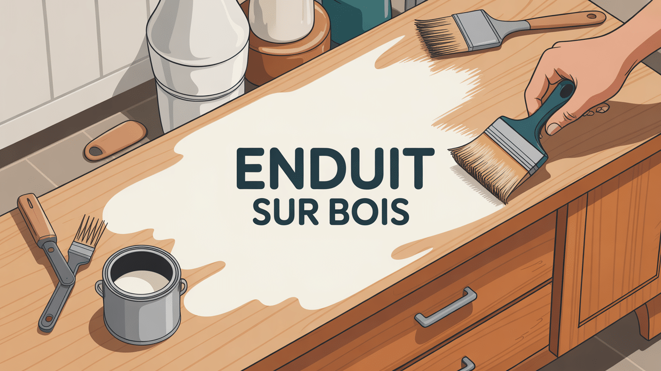 Illustration enduit sur bois application main spatule