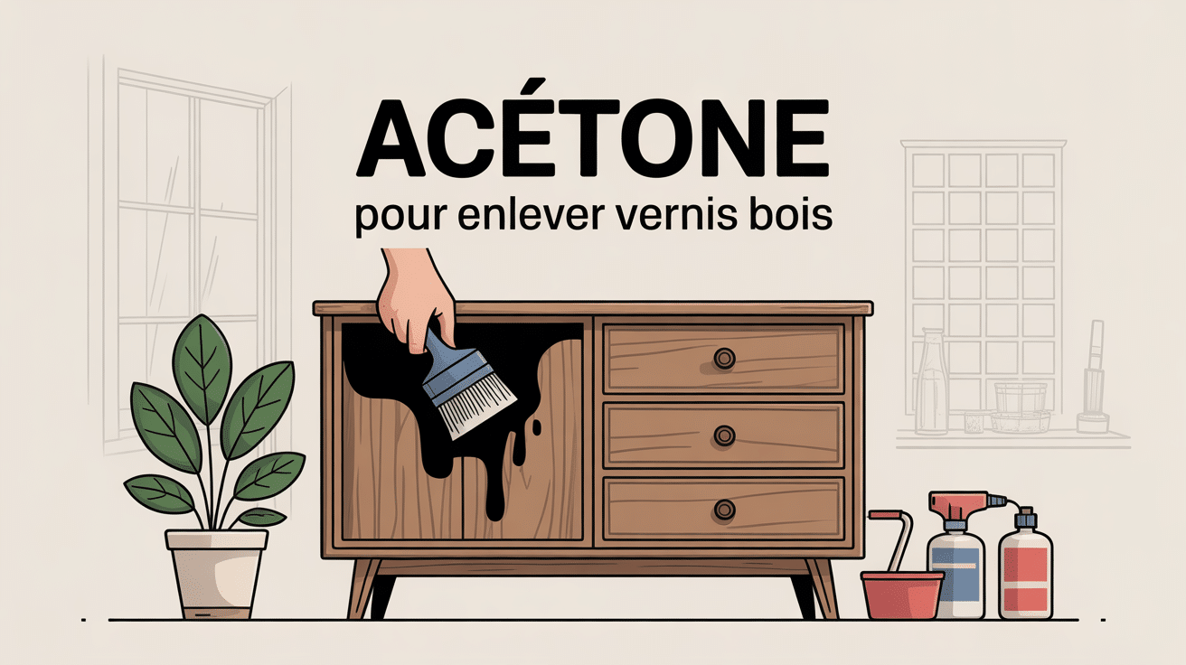 Illustration enlever vernis bois acetone sur meuble ancien
