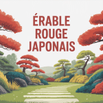 erables rouges japon en jardin zen illustration
