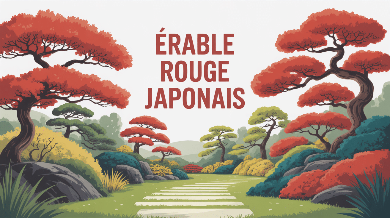 erables rouges japon en jardin zen illustration