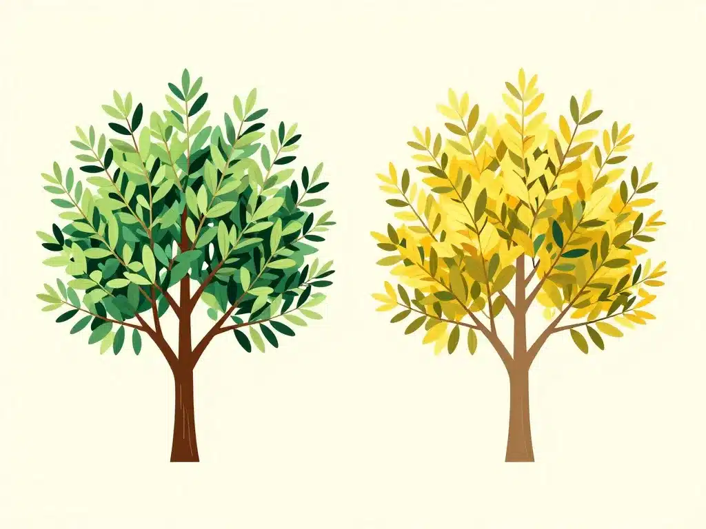 diagramme feuille jaune olivier comparaison feuilles saines et jaunes