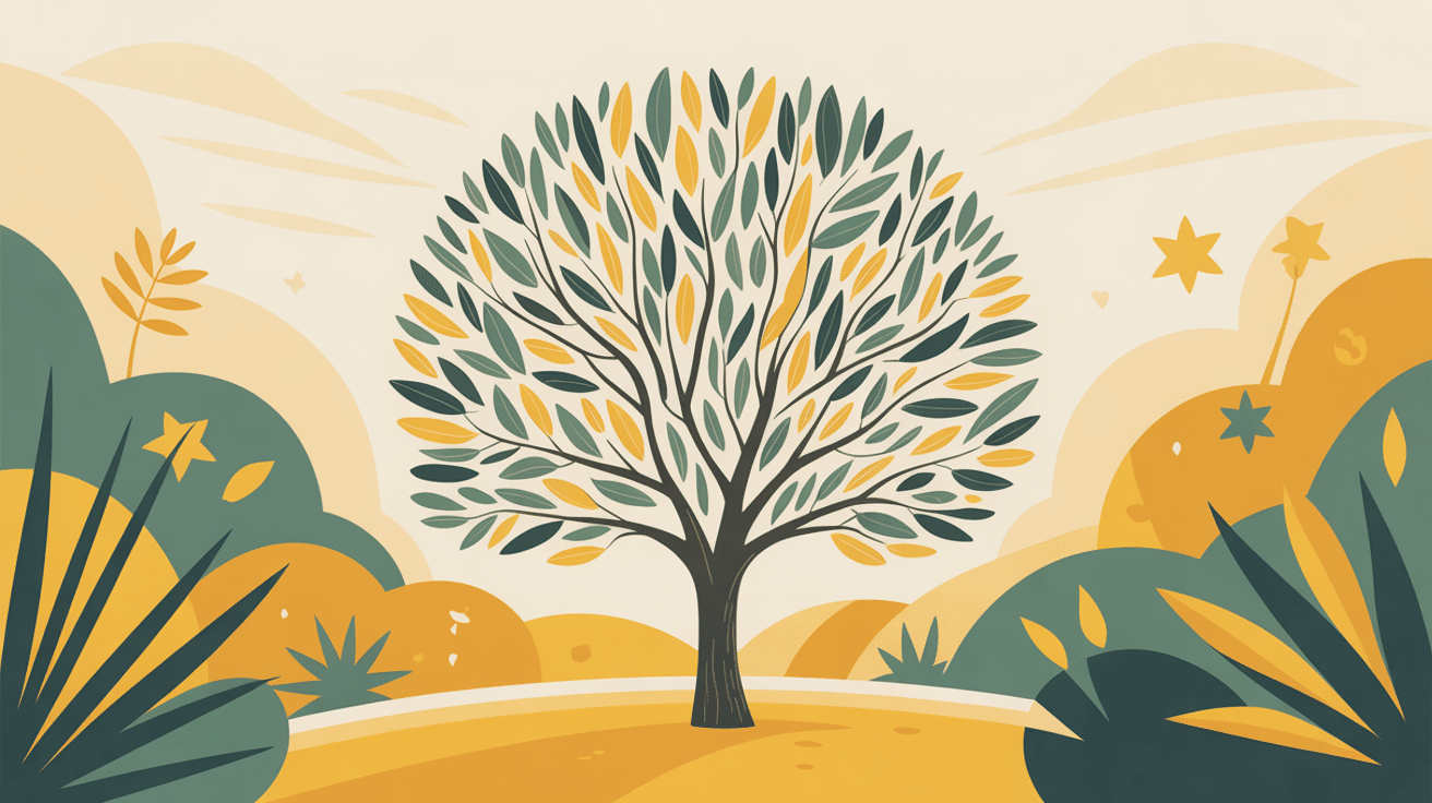 illustration moderne feuille jaune olivier paysage méditerranéen