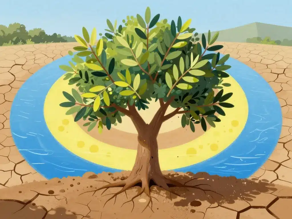 illustration feuille jaune olivier excès d’eau sécheresse carence