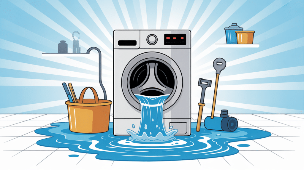 illustration machine à laver fuite par le bas