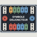 Vue stylisée du tableau électrique avec symbole disjoncteur