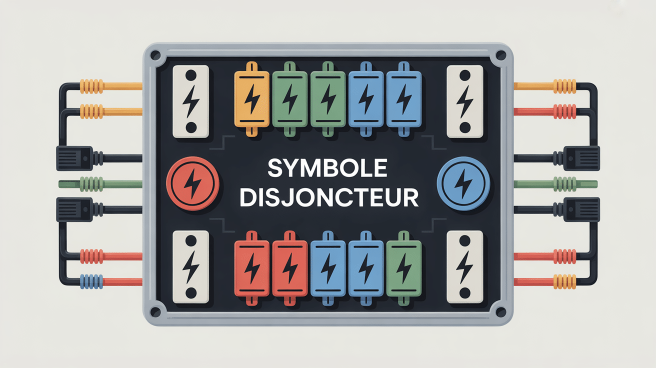 Vue stylisée du tableau électrique avec symbole disjoncteur