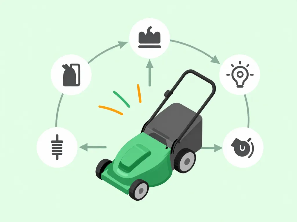 tondeuse demarre et cale diagramme concept causes et symptomes