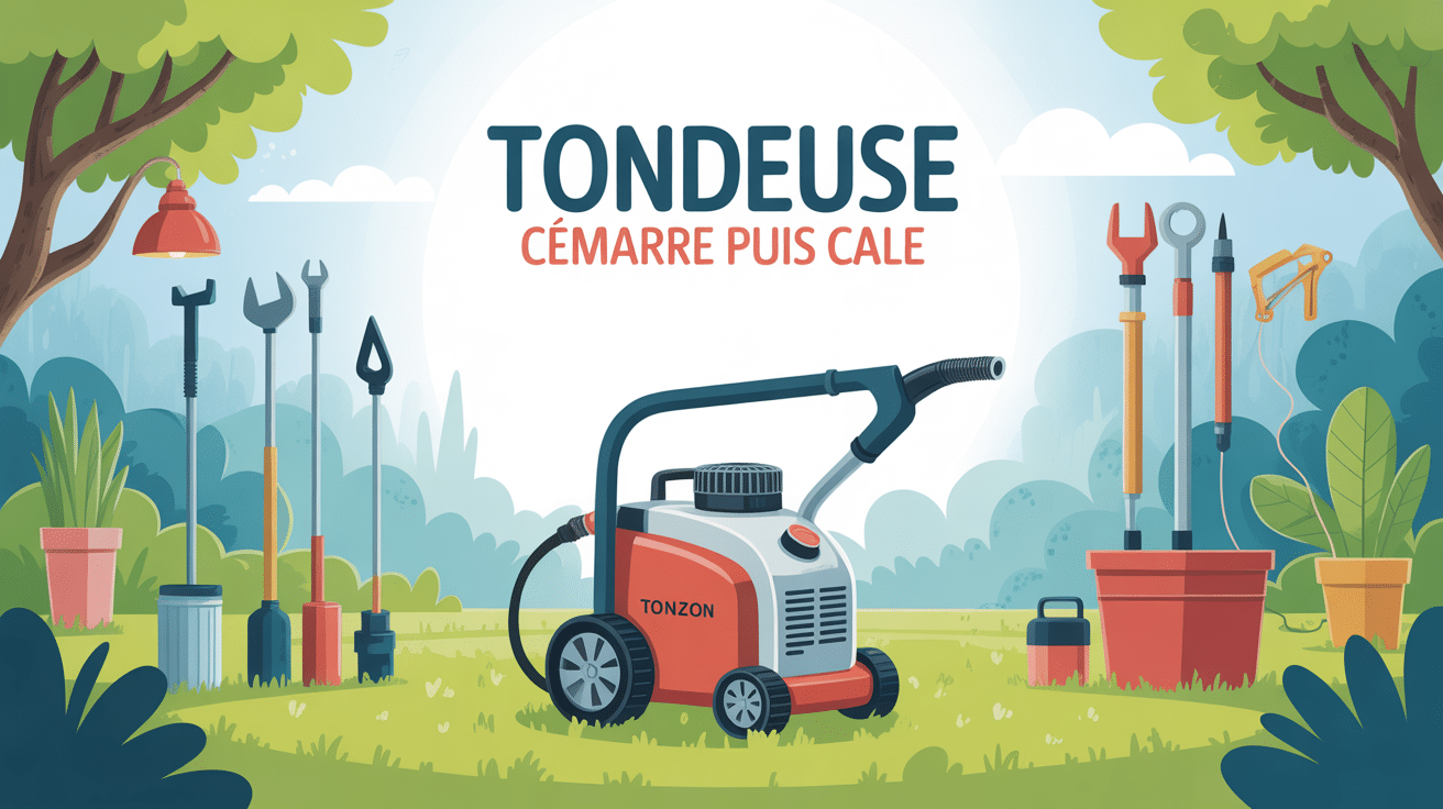 tondeuse demarre et cale dessin vectoriel jardin avec outils