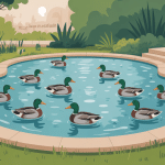 vue globale bassin à canard jardin verdure canards