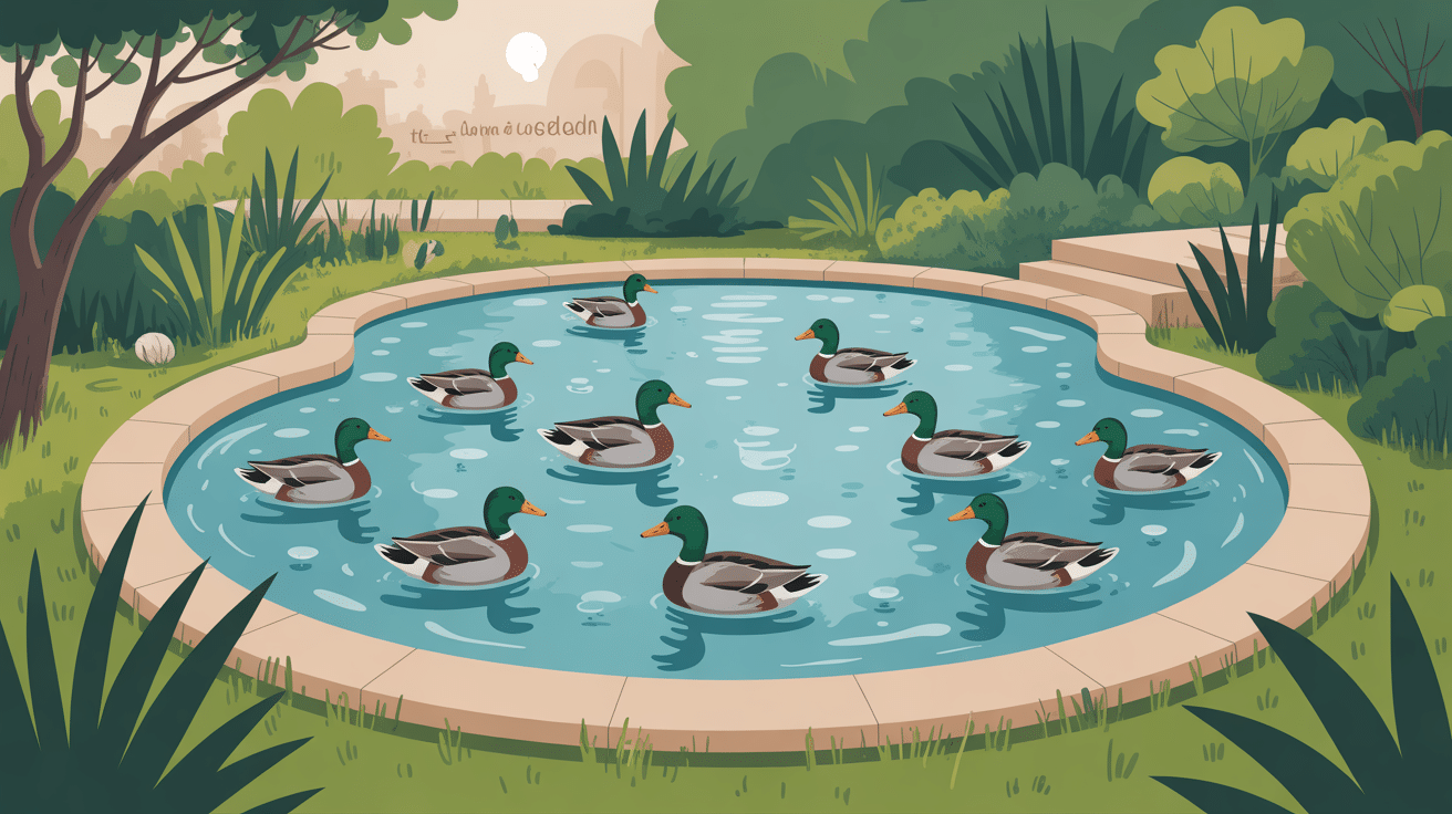 vue globale bassin à canard jardin verdure canards