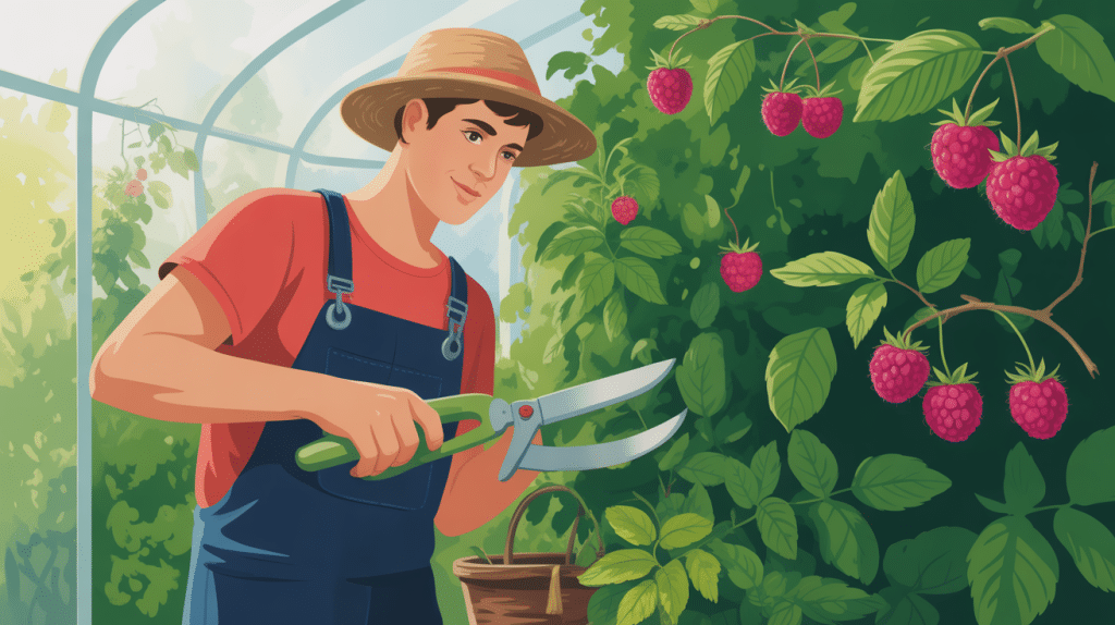 illustration stylisée sur comment et quand tailler les framboisiers