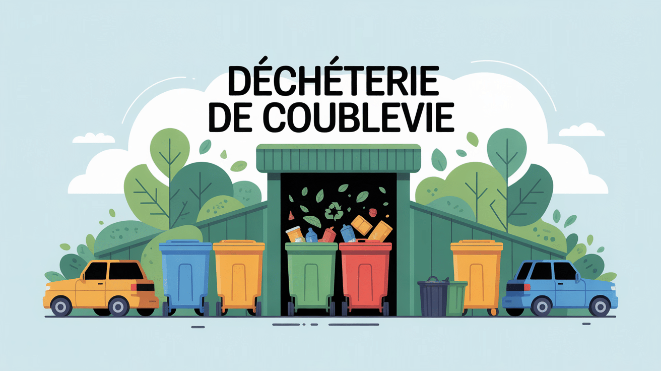 illustration de la déchèterie coublevie avec véhicules et bennes