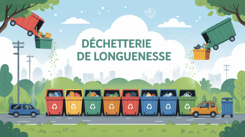 Déchetterie Longuenesse vue d'ensemble, bennes et véhicules