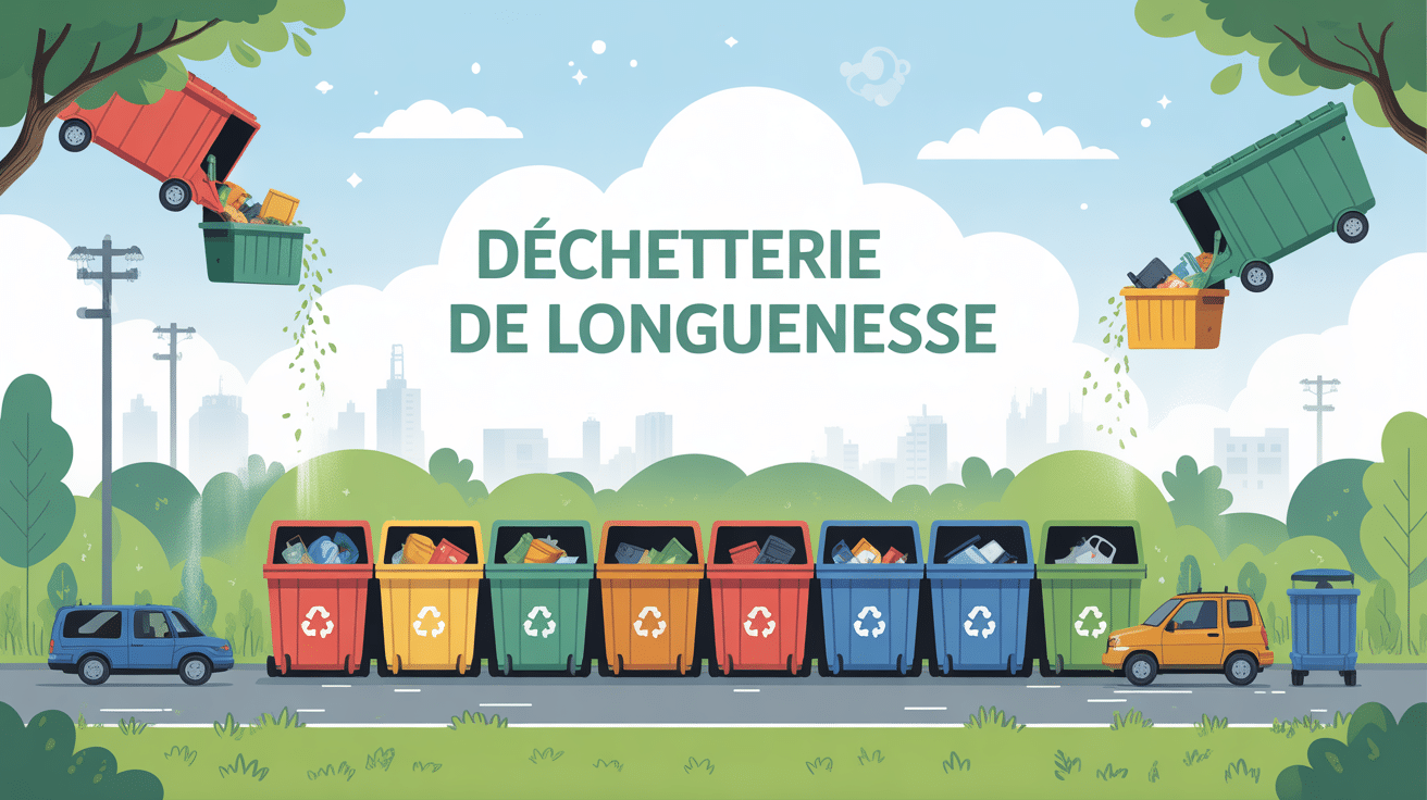 Déchetterie Longuenesse vue d'ensemble, bennes et véhicules