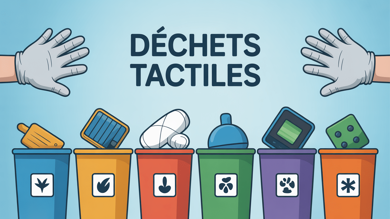 Déchet tactile sur contenants séparés code couleur