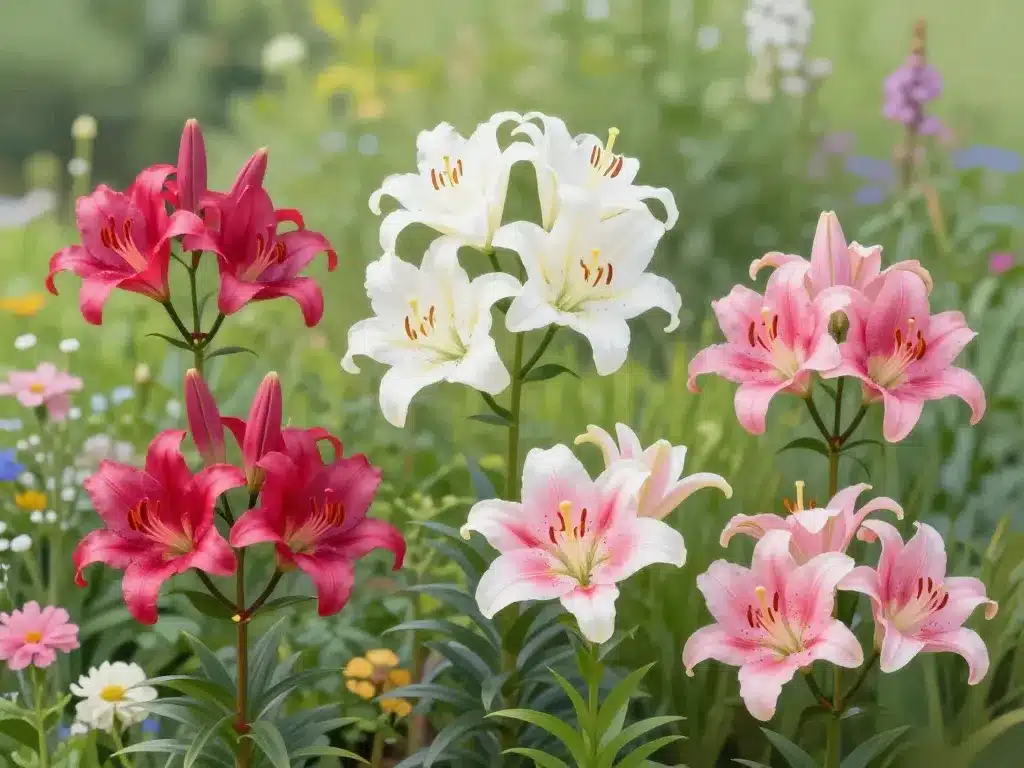 variétés de lilium oriental différentes en jardin