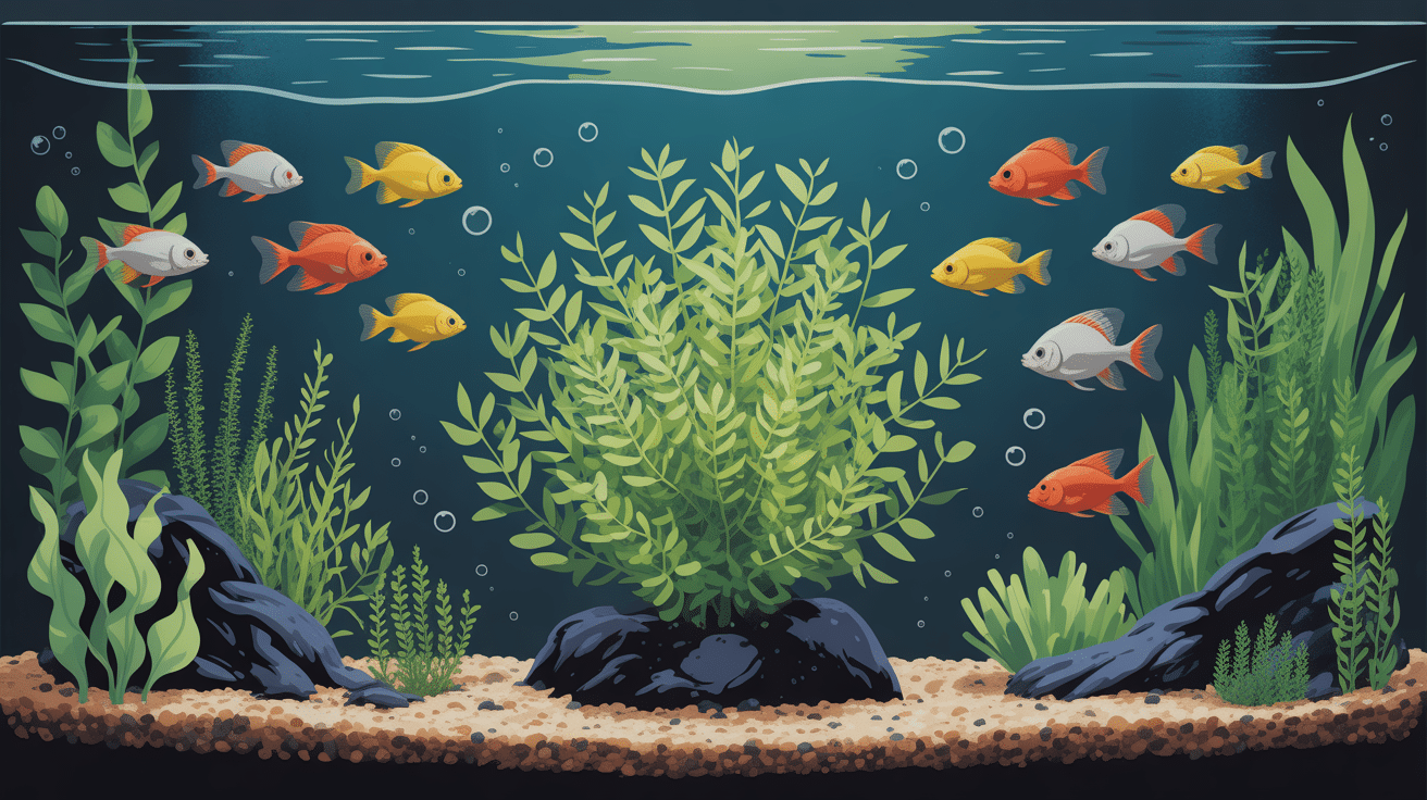 Illustration plante crevette Aegagropila et crevettes naines