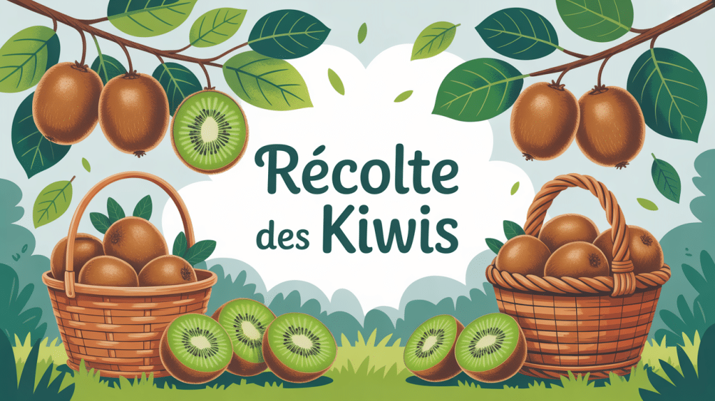 Quand ramasser les kiwis, illustration vectorielle panier et branches