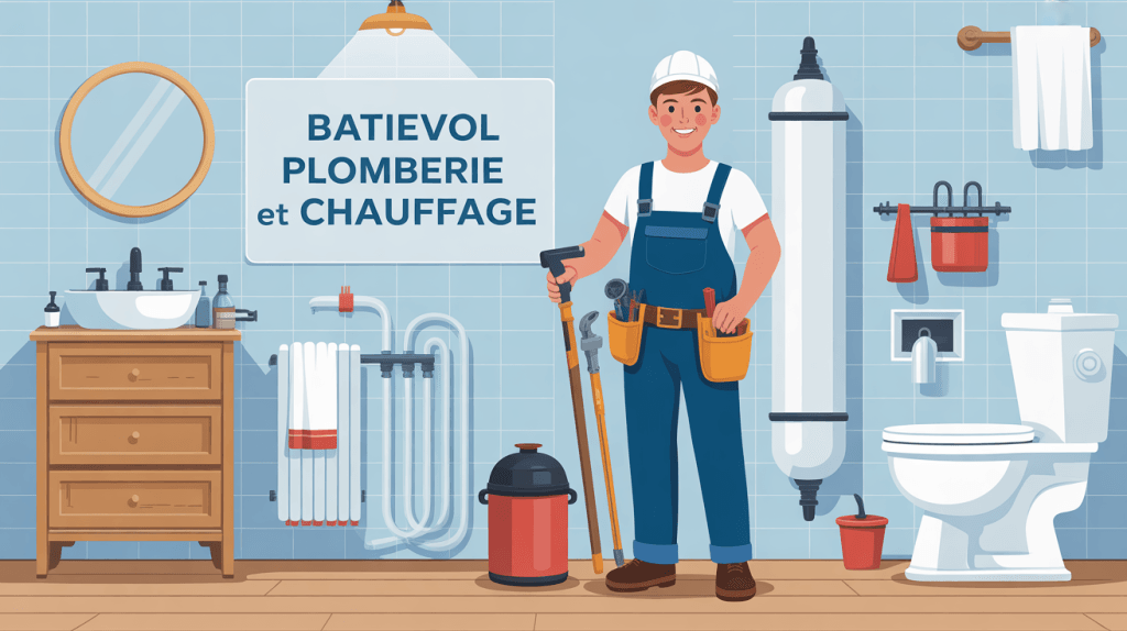 Artisan batievol plomberie et chauffage entouré d’outils et équipements modernes