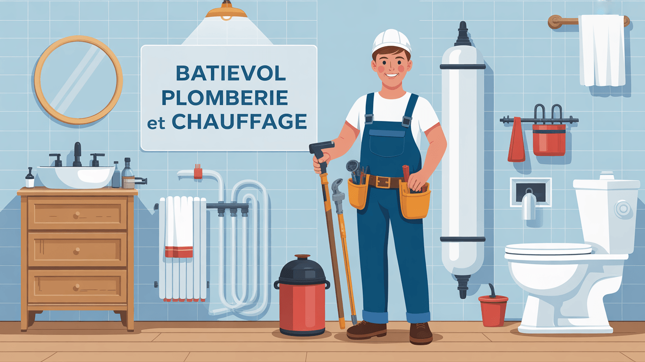 Artisan batievol plomberie et chauffage entouré d’outils et équipements modernes