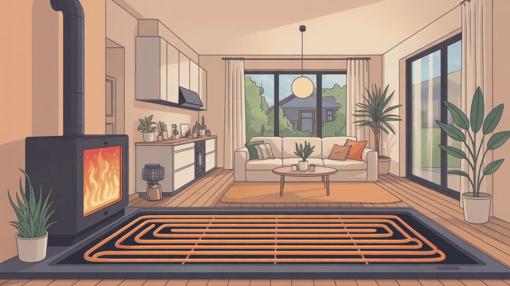 schéma chauffage par le sol gaz maison contemporaine