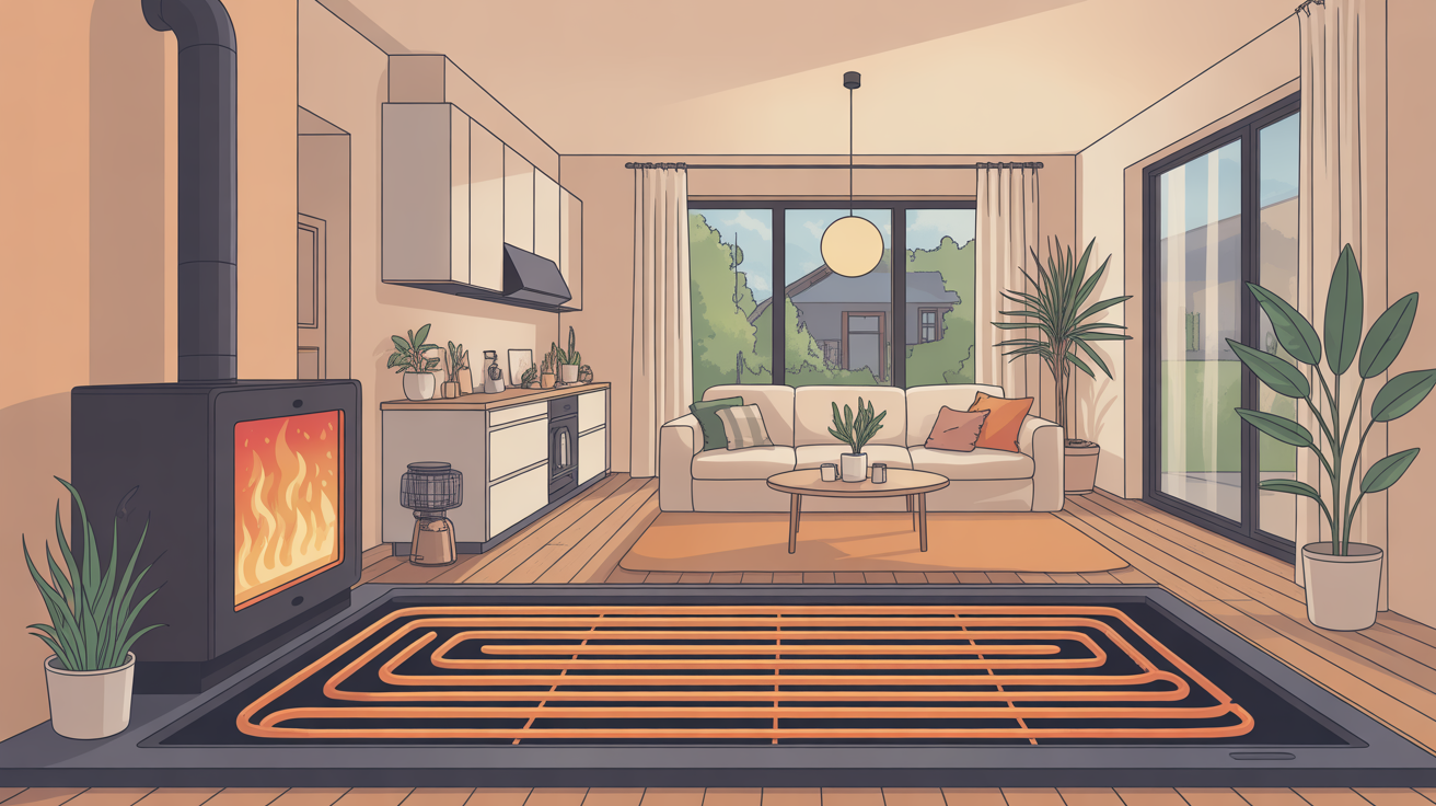 schéma chauffage par le sol gaz maison contemporaine