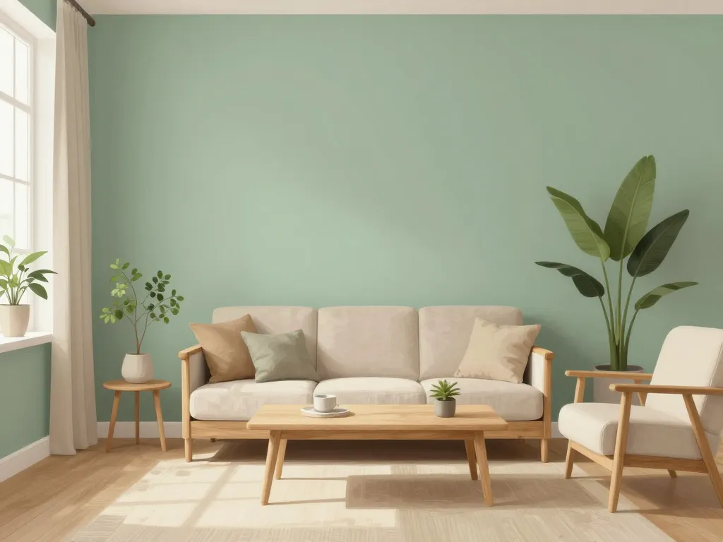 Intérieur décoration murale vert sauge effet apaisant