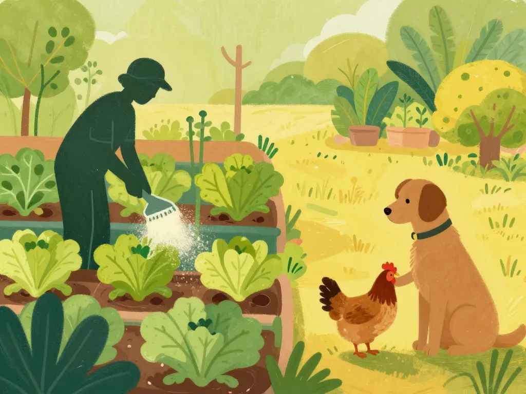 Scène fleur de soufre jardin et animaux