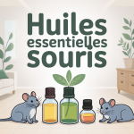 Illustration maison sûre avec huile essentielle et souris
