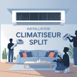 Installation climatiseur split avec unité intérieure et extérieure maison moderne