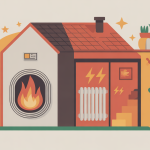 installation pompe à chaleur avec radiateur électrique illustration moderne