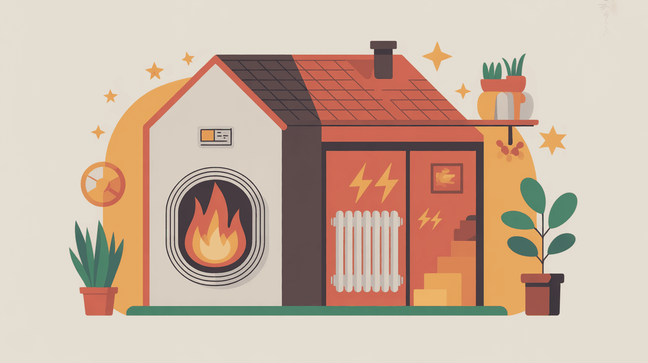 installation pompe à chaleur avec radiateur électrique illustration moderne