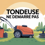 ma tondeuse ne démarre pas image tondeuse arrêtée devant pelouse