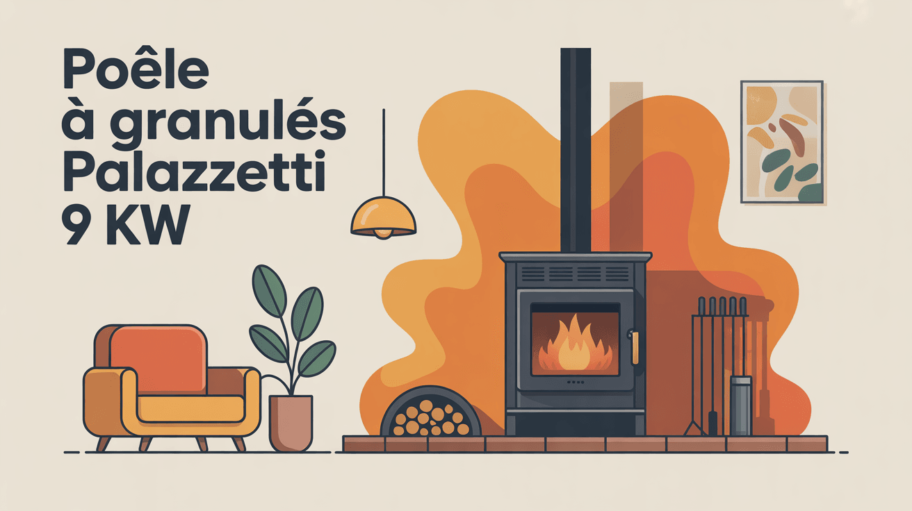 Poêle à granulés Palazzetti 9kW prix, ambiance chaleureuse, illustration centrale