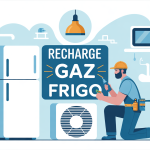Illustration recharge en gaz frigo, technicien, sécurité, environnement