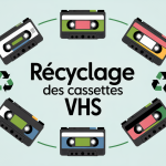 Illustration recyclage VHS cassettes, cercle écologique moderne