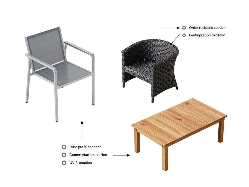 Schéma des matériaux salon de jardin qui peut rester dehors l'hiver