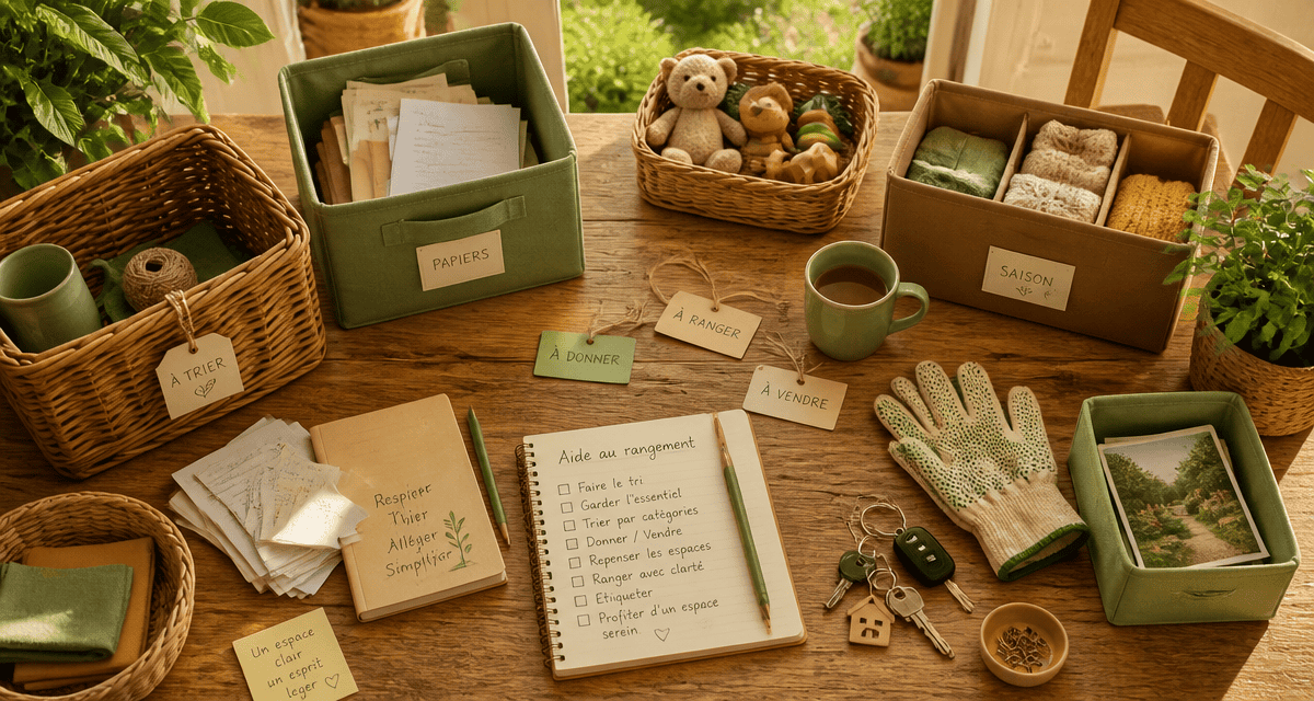 aide rangement maison table paniers boîtes