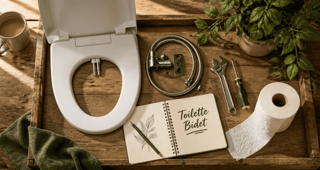 Bidet toilet bidet, accessoires et outils sur plateau