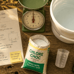 dosage chlore choc piscine par m3 avec balance et accessoires