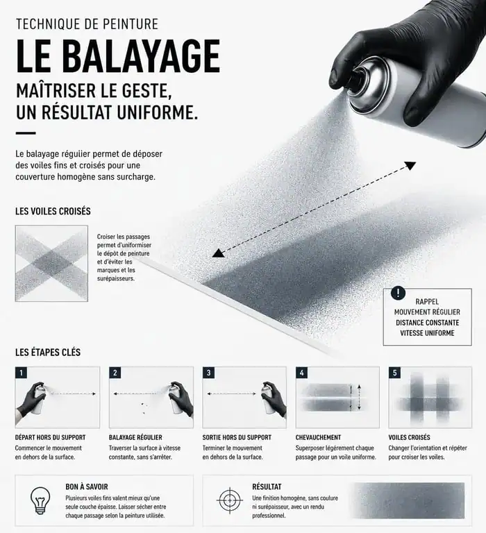 Technique d'application de la bombe de peinture par voiles croisés