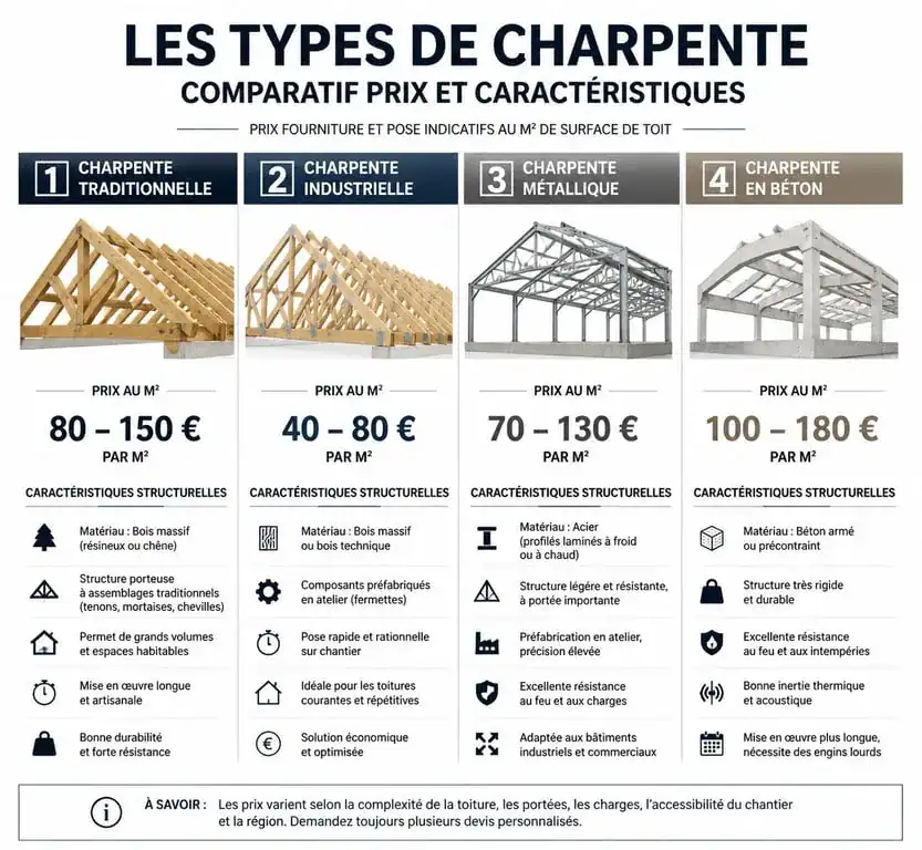 Comparatif des prix au m2 par type de charpente pour votre projet de construction ou rénovation